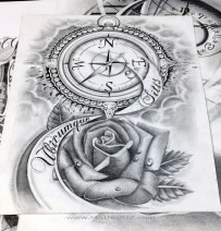 rose and clock tattoo design www.MAINGRIZ.com