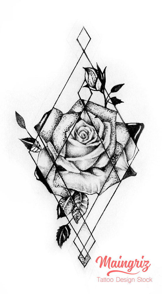 Premium Photo | A black and white rose tattoo design with geometric shapes  generative ai