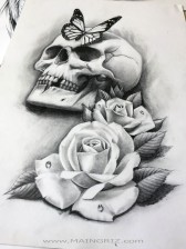 skull and roses custom tattoo design